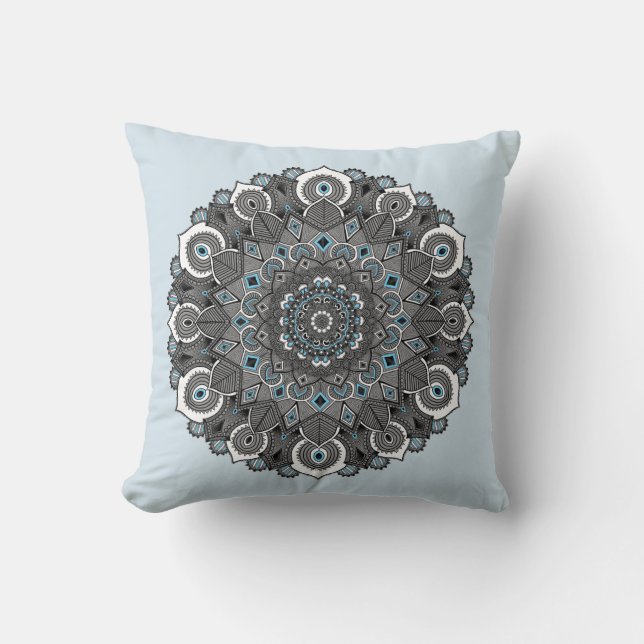 Coussin de mandala de gris bleu (Recto)