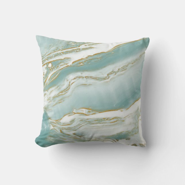 Coussin de marbre d'accent - turquoise/Teal et or (Recto)