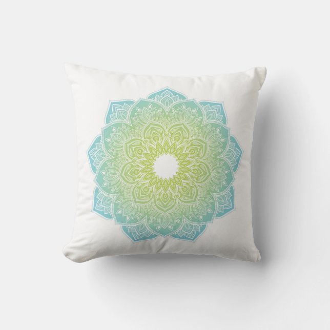 Coussin de méditation avec mandala vert turquoise (Recto)