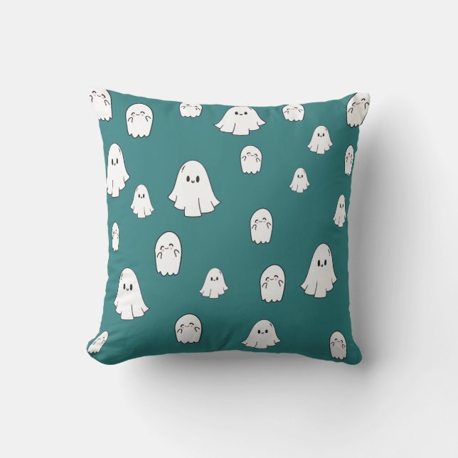 Coussin De mignons motifs fantômes d'Halloween de couleur  (Recto)