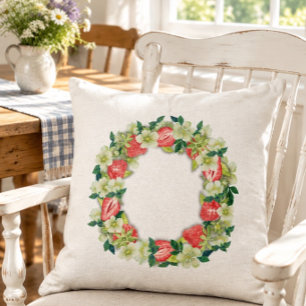 Coussin de mode blanc 20"x20" Couronne de fraises