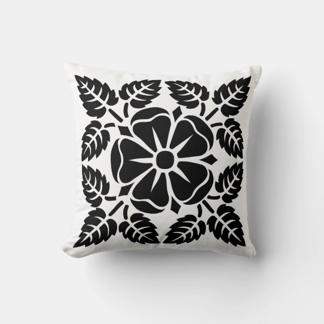 Coussin de modèle floral moderne noir et blanc (Recto)