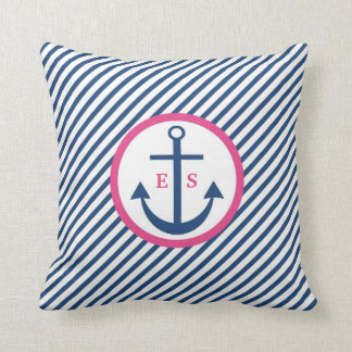 Coussin de monogramme d'Ancre de bleu marine et de
