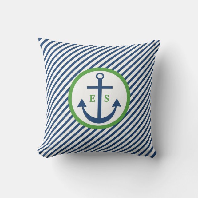 Coussin de monogramme d'Ancre de bleu marine et de (Recto)