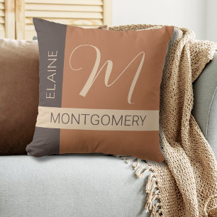 Coussin de monogramme de bloc de couleur Brown