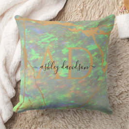 Coussin de monogramme de pierre verte Opal