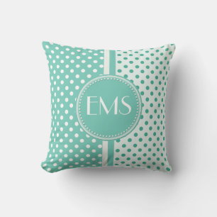 Coussin de monogramme de point de Polka Turquoise 