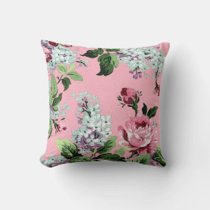 Coussin de monogramme floral rose orné et fillette