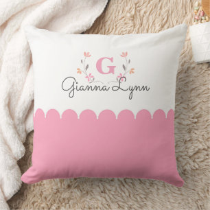 Coussin de monogramme rose et blanc
