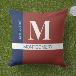 Coussin de monogramme rouge blanc bleu