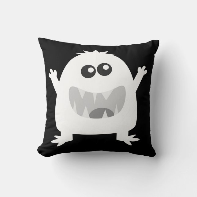Coussin de monstre heureux en noir et blanc (Recto)