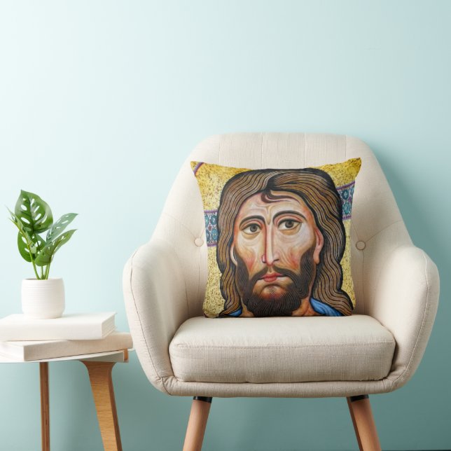 Coussin de mosaïque de Jésus byzantin - Accent rel (Chaise)
