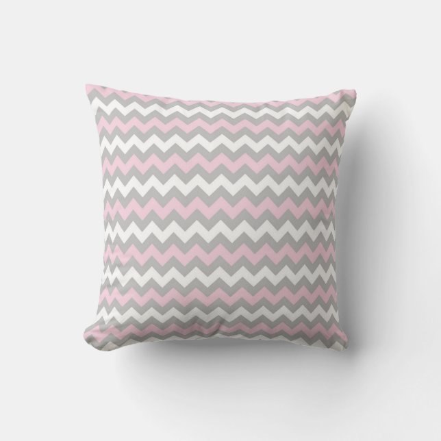 COUSSIN de MOTIF de CHEVRON, gris et blanc roses (Recto)
