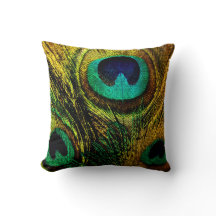 Coussin de motif de plume de paon d'or