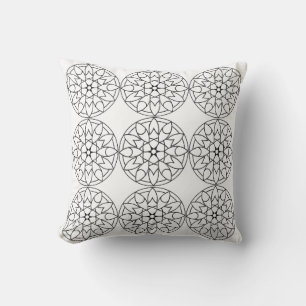 Coussin de motif floral Mandala blanc noir
