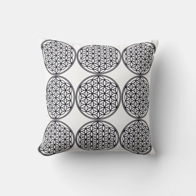 Coussin de Motif géométrique Mandala blanc noir (Recto)
