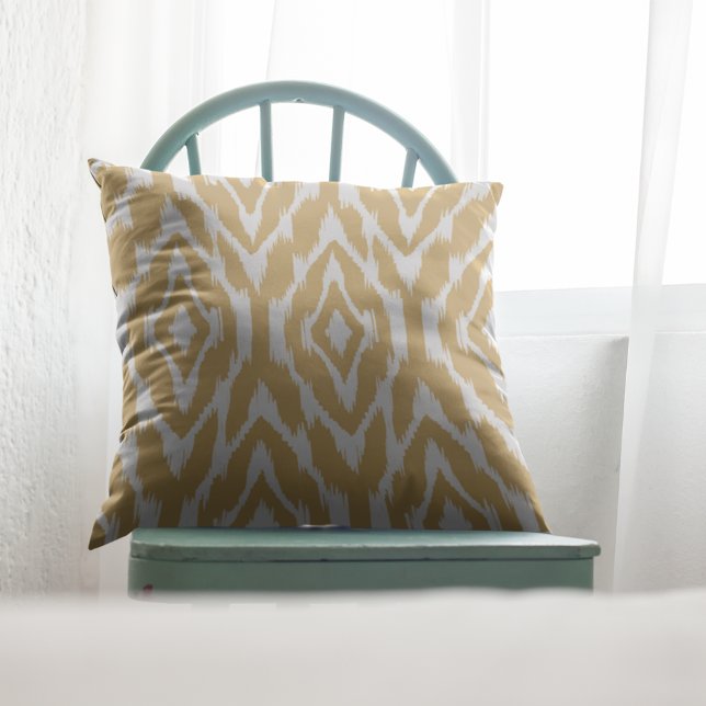 Coussin de Motif Ikat jaune et blanc moutarde (Créateur téléchargé)