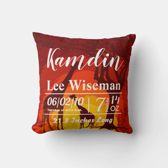 Coussin de naissance personnalisé Africain Safari  (Recto)