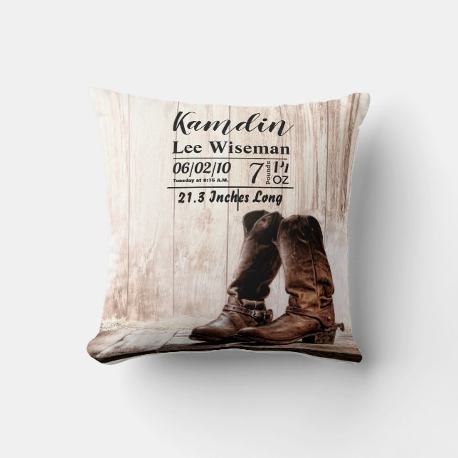 Coussin de naissance personnalisé bottes pays ruin (Recto)