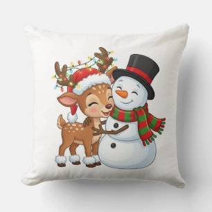 Coussin de Noël au renne et bonhomme de neige mign