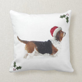 Coussin de Noël avec Basset Hound dans le