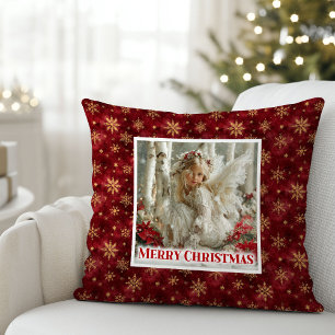 Coussin de Noël Cadeau Ange Céleste Rouge Or