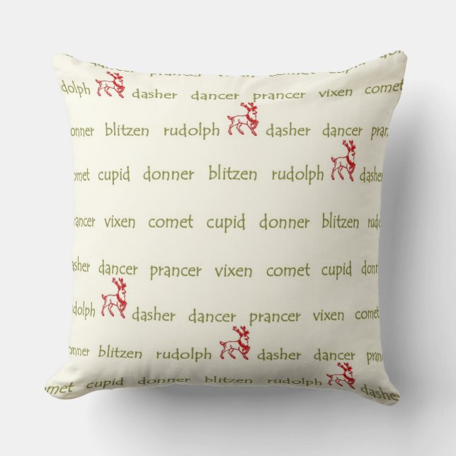 Coussin de Noël de noms du renne de Père Noël (Recto)