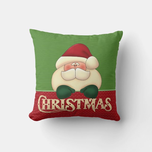 Coussin de Noël de Père Noël rouge et vert (Recto)