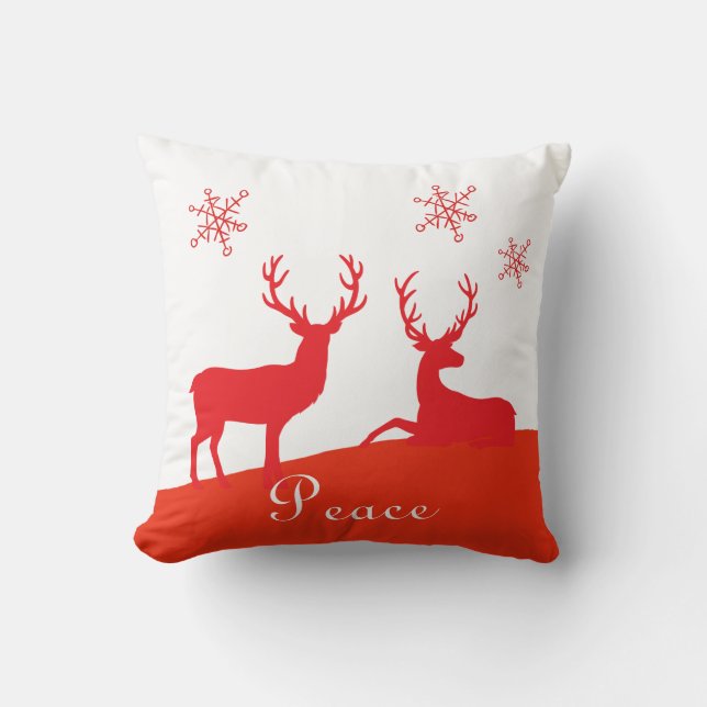 Coussin de Noël des Cerfs rouges et blancs Paix (Recto)