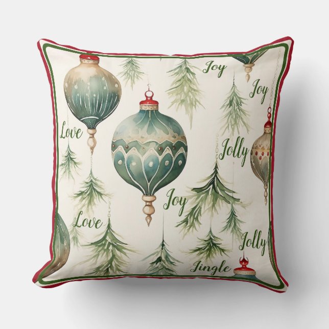Coussin de Noël festif avec baubles & pinetrees (Recto)