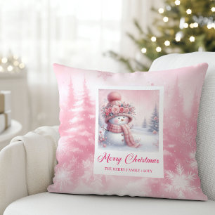 Coussin de Noël forêt hivernale rose classique pou