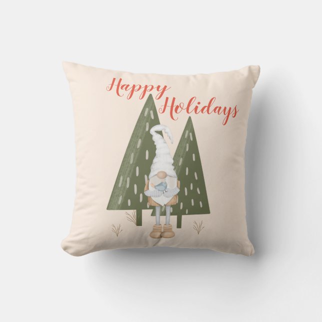 Coussin de Noël Joyeuses Fêtes Gnome de la Forêt (Recto)