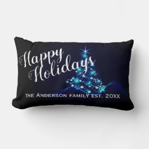coussin de Noël personnalisé dessin d'arbre bleu