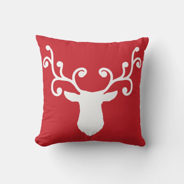 Coussin de Noël rouge avec Cerfs blancs et Antlers (Recto)