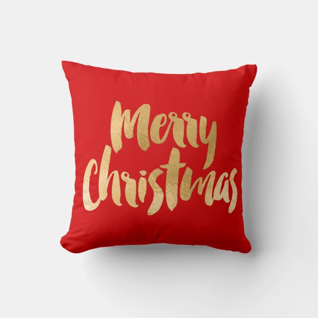 Coussin de Noël rouge et or "Joyeux Noël" (Recto)