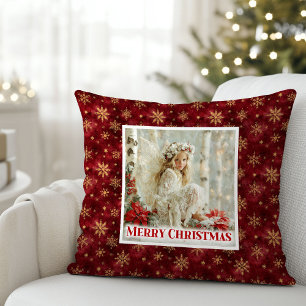 Coussin de Noël Rouge Or Ange Charmant Cadeau