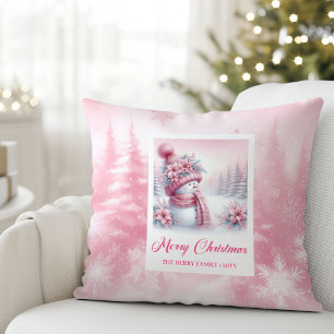 Coussin de Noël Scène Charmante Bonhomme de Neige