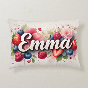 Coussin de nom floral Berry personnalisé - "Emma"
