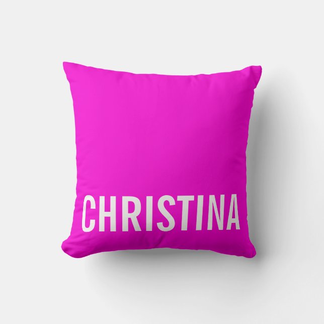 Coussin de nom personnalisé Hot Pink moderne (Recto)