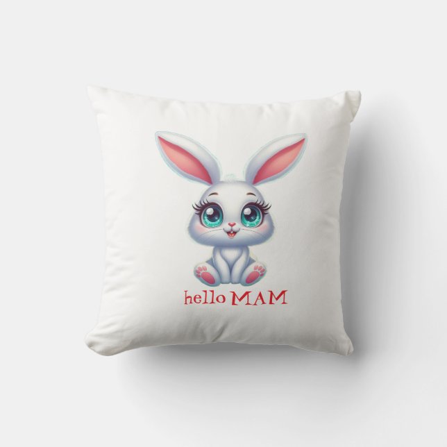 Coussin de nurserie lapin mignon – Bonjour maman (Recto)