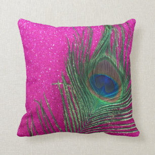 Coussin De paon de plume toujours la vie rose scintillante