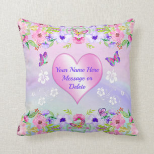 Coussin de papillon rose et violet personnalisé