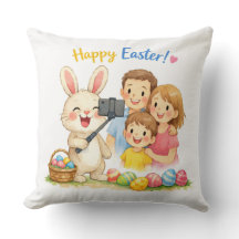 Coussin de Pâques selfie de famille de lapin migno