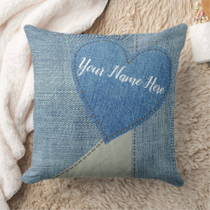Coussin de patchs du coeur Denim