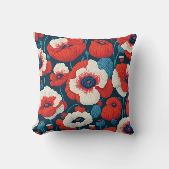 Coussin de pavots rouges, blancs et bleus (Recto)