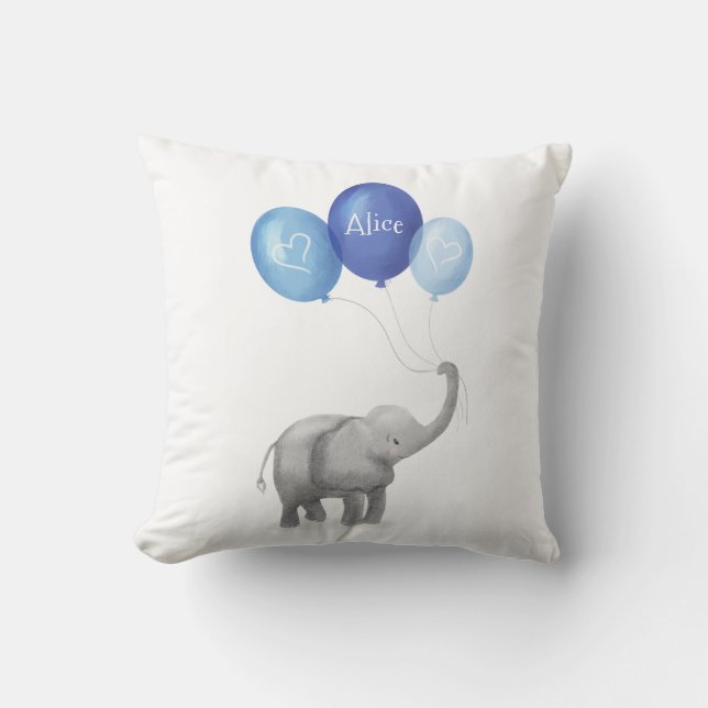 Coussin de pépinière d'éléphant mignon (bleu) (Recto)