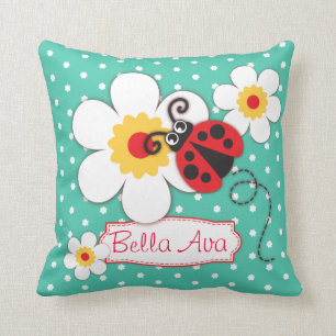 Coussin de point de polka de fleur de nom de