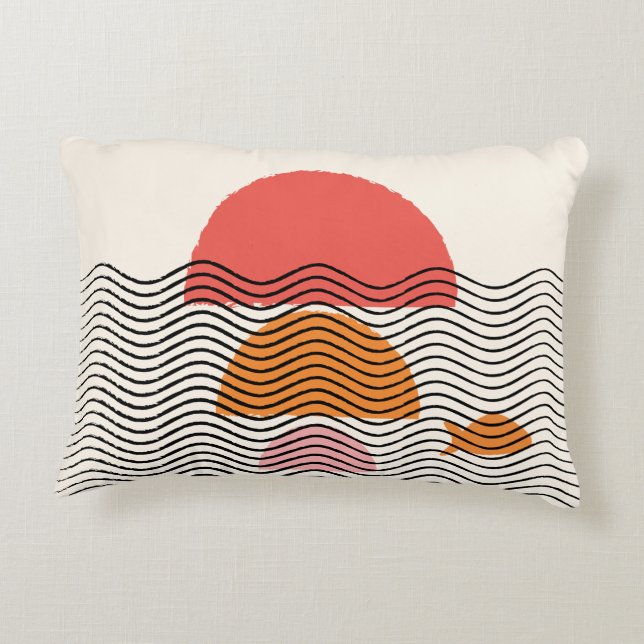 Coussin de poisson Abstrait demi-cercle de 16 po x (Dos)