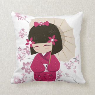 Coussin de poupée rose Kokeshi - Arrière - plan bl