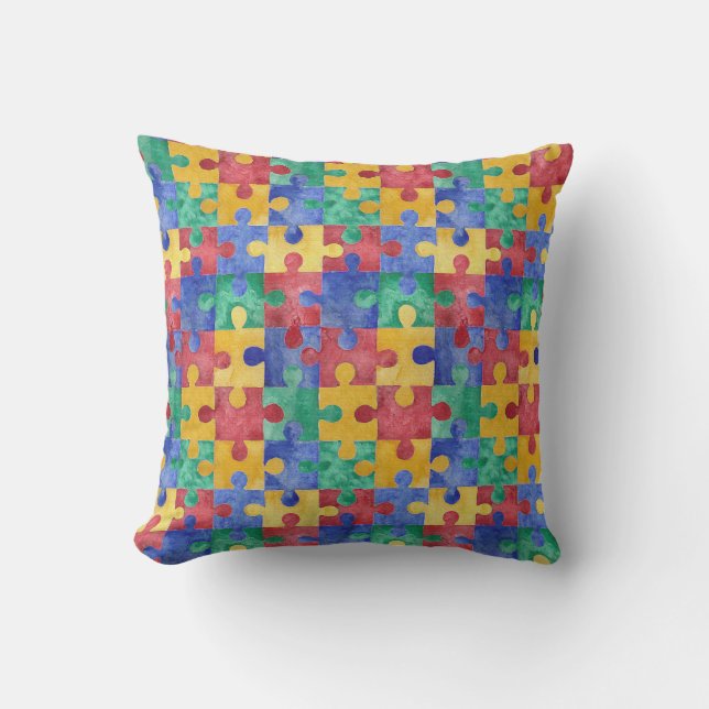 Coussin de puzzle d'aquarelle de sensibilisation (Recto)